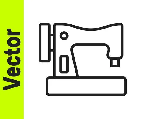 Black line Sewing machine icon isolated on white background. Vector Stock Illustration