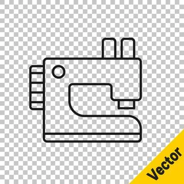 Black line Sewing machine icon isolated on transparent background. Vector Stock Illustration