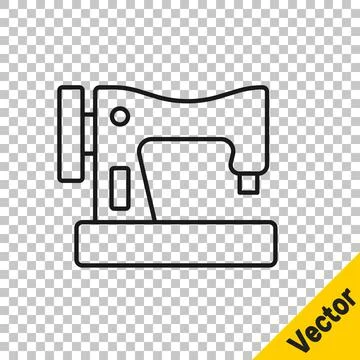 Black line Sewing machine icon isolated on transparent background. Vector Stock Illustration