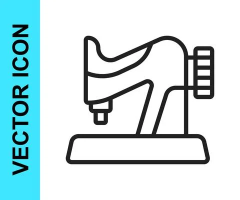 Black line Sewing machine icon isolated on white background. Vector Illustrazione stock