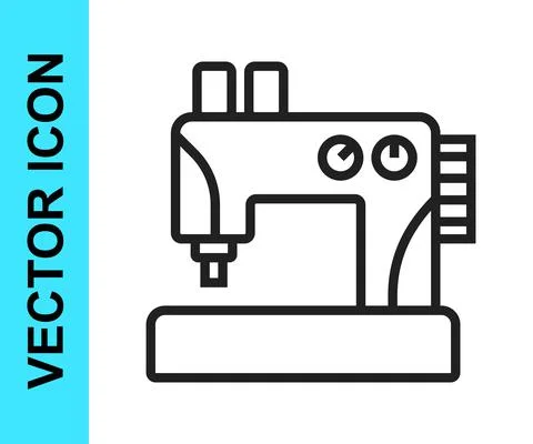 Black line Sewing machine icon isolated on white background. Vector Illustrazione stock