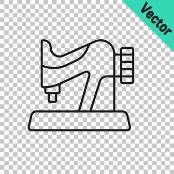 Black line Sewing machine icon isolated on transparent background. Vector Stock Illustration
