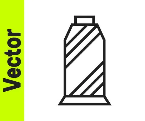 Black line Sewing thread on spool icon isolated on white background. Yarn spool Stock Illustration