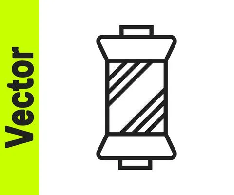 Black line Sewing thread on spool icon isolated on white background. Yarn spool Stock Illustration