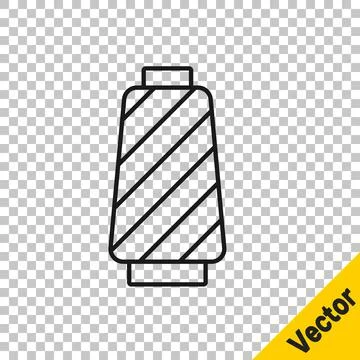 Black line Sewing thread on spool icon isolated on transparent background. Yarn Illustrazione stock