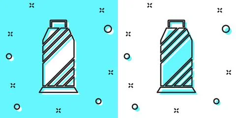 Black line Sewing thread on spool icon isolated on green and white background Stock Illustration