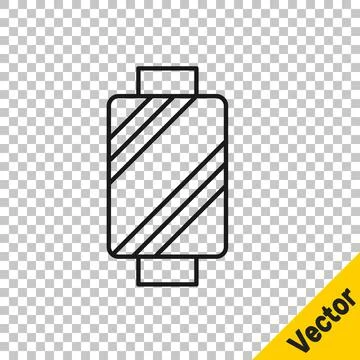 Black line Sewing thread on spool icon isolated on transparent background. Yarn Stock Illustration