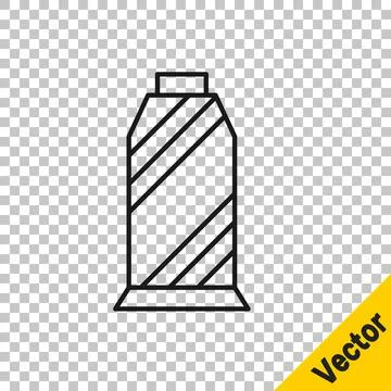 Black line Sewing thread on spool icon isolated on transparent background. Yarn Stock Illustration