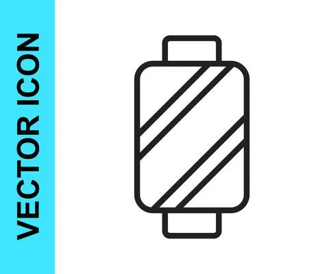 Black line Sewing thread on spool icon isolated on white background. Yarn spool Illustrazione stock