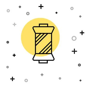Black line Sewing thread on spool icon isolated on white background. Yarn spo Stock Illustration