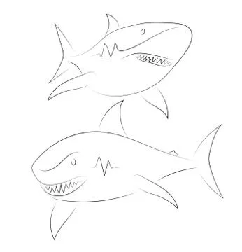 Black line shark on white background. Shark. Sketch style. Vector graphic ico Stock-Illustration