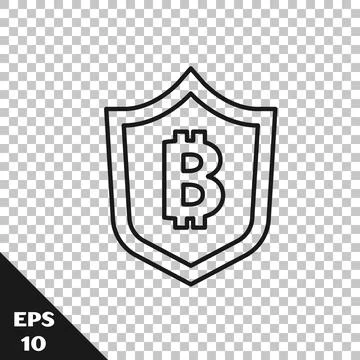 Black line Shield with bitcoin icon isolated on transparent background Illustrazione stock