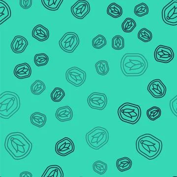 Black line Shield corn icon isolated seamless pattern on green background. .. Stock Illustration