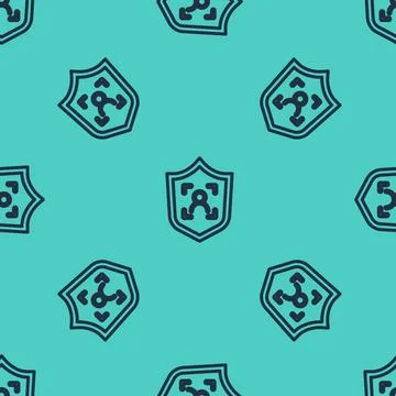 Black line Shield face recognition icon isolated seamless pattern on green Illustrazione stock