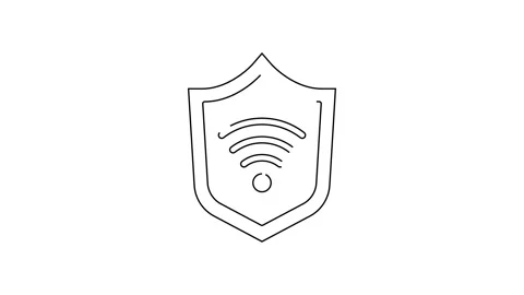 Black line Shield with WiFi wireless internet network symbol icon isolated on Stock Footage 138974877