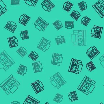 Black line Shopping building or market store icon isolated seamless pattern.. Ilustración de archivo