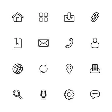 Black line simple web icon set Stock Illustration