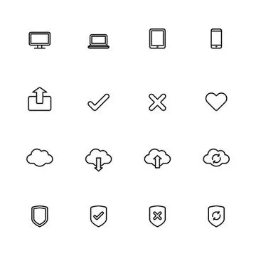 Black line simple web icon set Stock Illustration