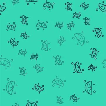 Black line Sliced lime icon isolated seamless pattern on green background. .. Illustrazione stock
