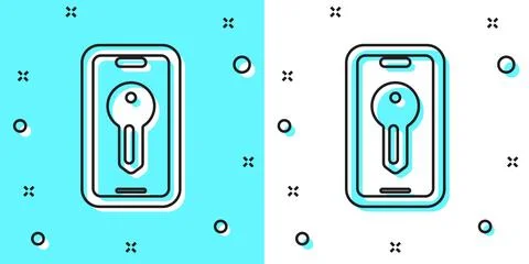Black line Smart key icon isolated on green and white background. Random dyna Stock Illustration