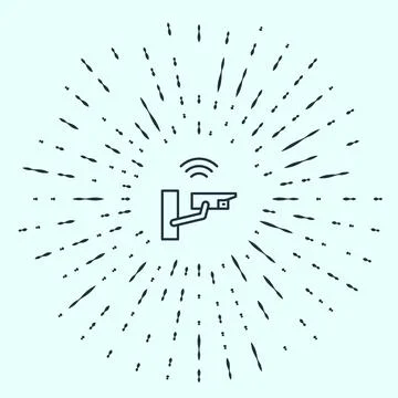 Black line Smart security camera icon isolated on grey background. Internet of Stock Illustration