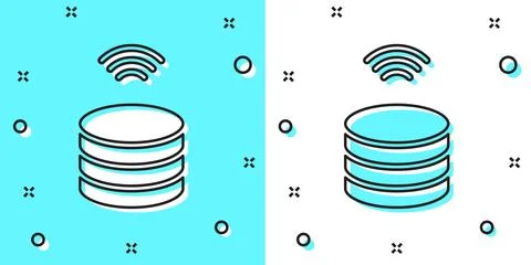 Black line Smart Server, Data, Web Hosting icon isolated on green and white Stock Illustration