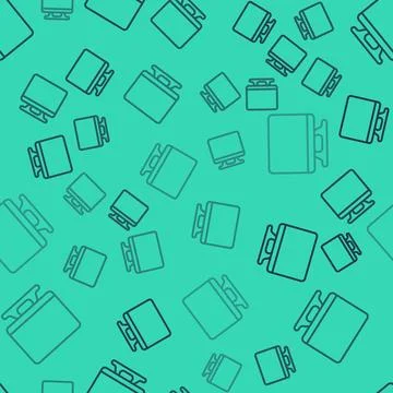 Black line Smart Tv icon isolated seamless pattern on green background. Tel.. Illustrazione stock