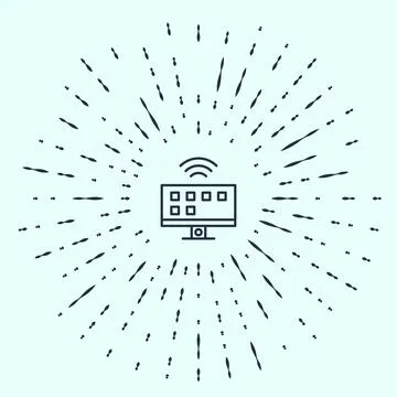Black line Smart Tv system icon isolated on grey background. Television sig.. Stock Illustration