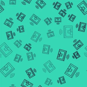 Black line Smart warehouse system icon isolated seamless pattern on green b.. Stock Illustration