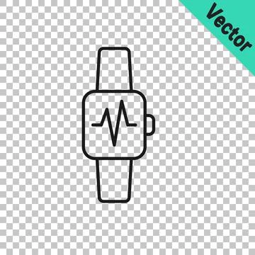 Glowing neon Smart watch showing heart beat rate icon isolated on blue  background. Fitness App concept. Vector Stock Vector