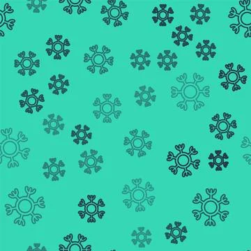 Black line Snowflake icon isolated seamless pattern on green background. Vector 스톡 일러스트