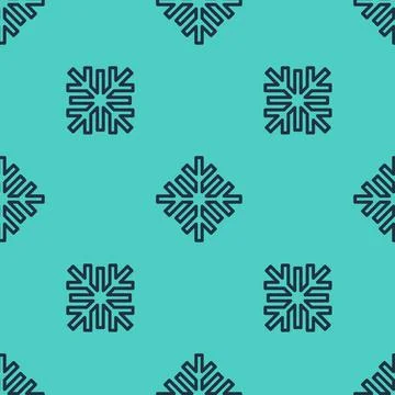 Black line Snowflake icon isolated seamless pattern on green background. Vector Illustrazione stock
