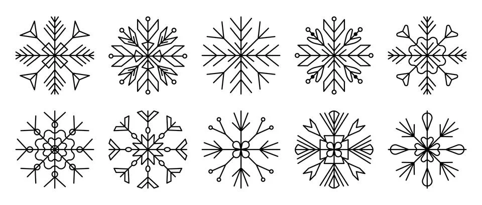 Black line snowflake set Stock Illustration