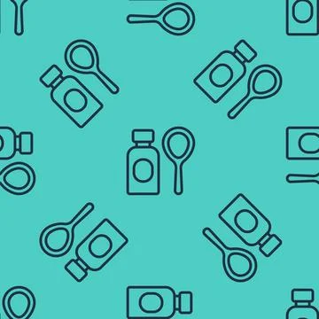 Black line Soap bubbles bottle icon isolated seamless pattern on green 스톡 일러스트