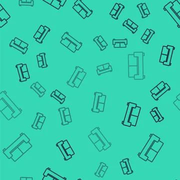 Black line Sofa icon isolated seamless pattern on green background. Vector Stock Illustration