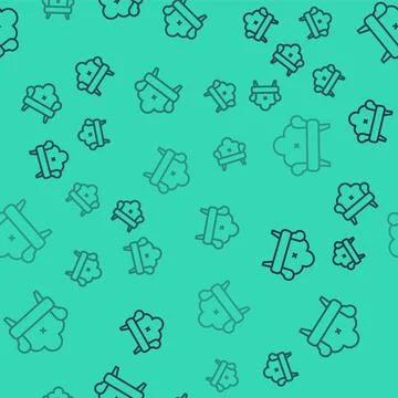 Black line Sofa icon isolated seamless pattern on green background.  Vector Stock Illustration