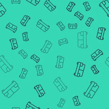 Black line Sofa icon isolated seamless pattern on green background. Vector Illustrazione stock