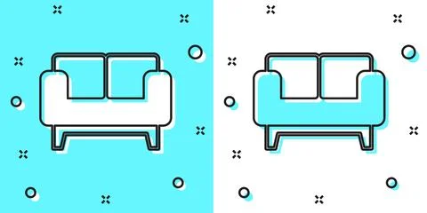 Black line Sofa icon isolated on green and white background. Random dynamic.. Stock-Illustration