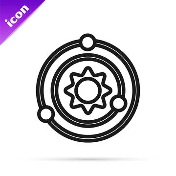 Black line Solar system icon isolated on white background. The planets revolve Stock Illustration