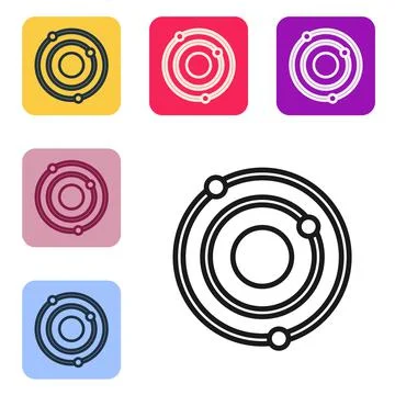 Black line Solar system icon isolated on white background. The planets revolve Stock Illustration