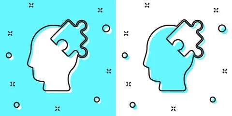 Black line Solution to the problem in psychology icon isolated on green and.. Illustrazione stock