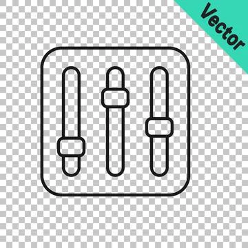 Black line Sound mixer controller icon isolated on transparent background. Dj Stock Illustration