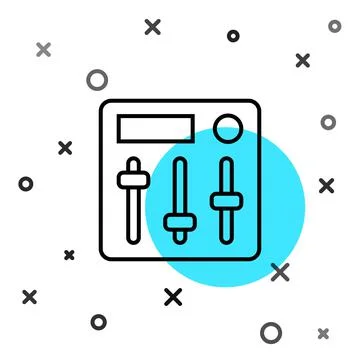 Black line Sound mixer controller icon isolated on white background. Dj Stock Illustration
