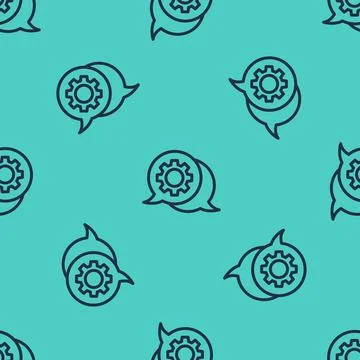 Black line Speech bubble chat icon isolated seamless pattern on green background Stock Illustration