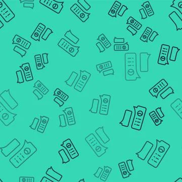 Black line Speech bubble chat about baseball game icon isolated seamless pattern Stock Illustration