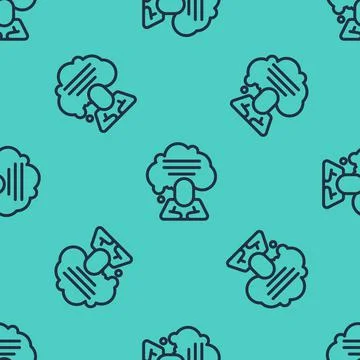 Black line Speech bubble chat icon isolated seamless pattern on green background 스톡 일러스트