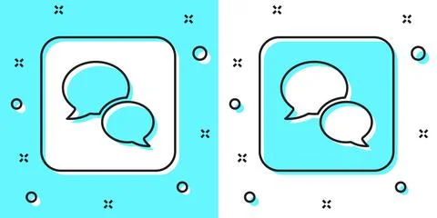 Black line Speech bubble chat icon isolated on green and white background. Me Illustrazione stock