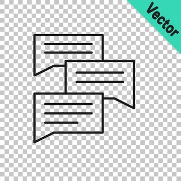 Black line Speech bubble chat icon isolated on transparent background. Message Illustrazione stock
