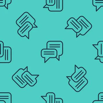 Black line Speech bubble chat icon isolated seamless pattern on green background 스톡 일러스트