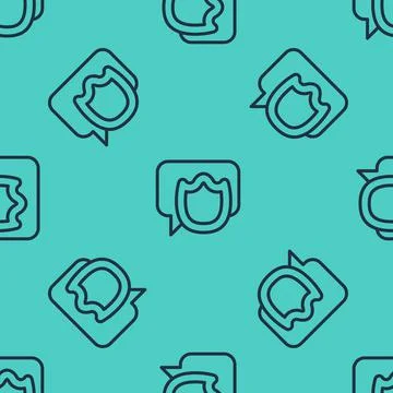 Black line Speech bubble chat icon isolated seamless pattern on green background Stock Illustration